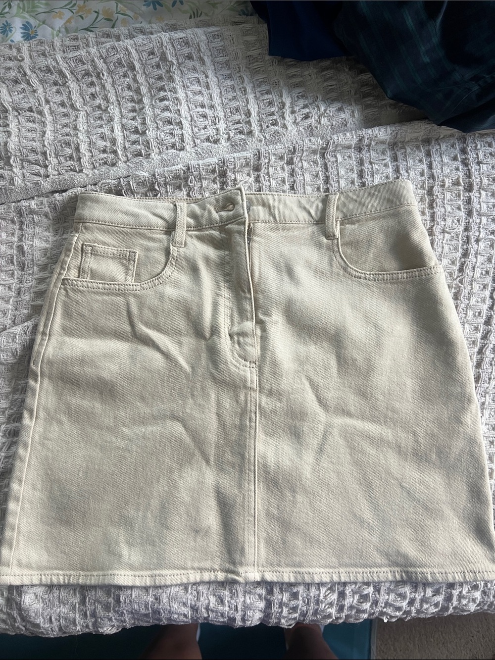 Wilfred Cream Denim Mini Skirt